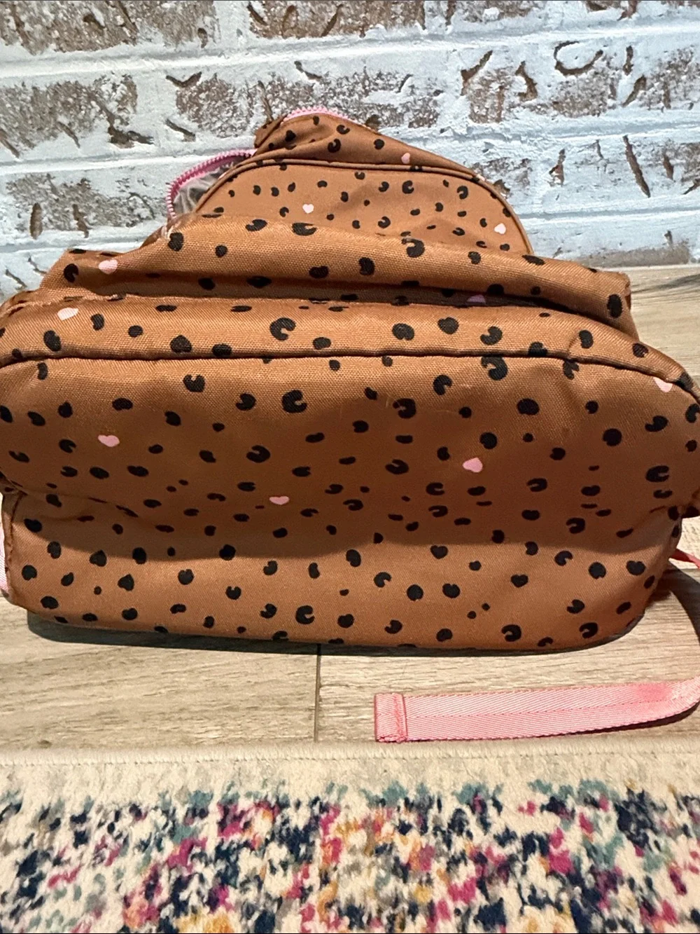 Crate&Barrel Brown Leopard Print Kids Backpack with Pink Accents
